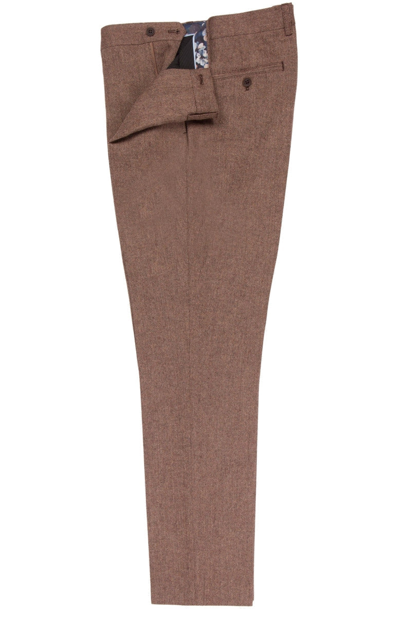 Faire,Guide London, Guide London Brown Twill Textured Wool Blend Pants, Brown, 30W-32L-Tag30