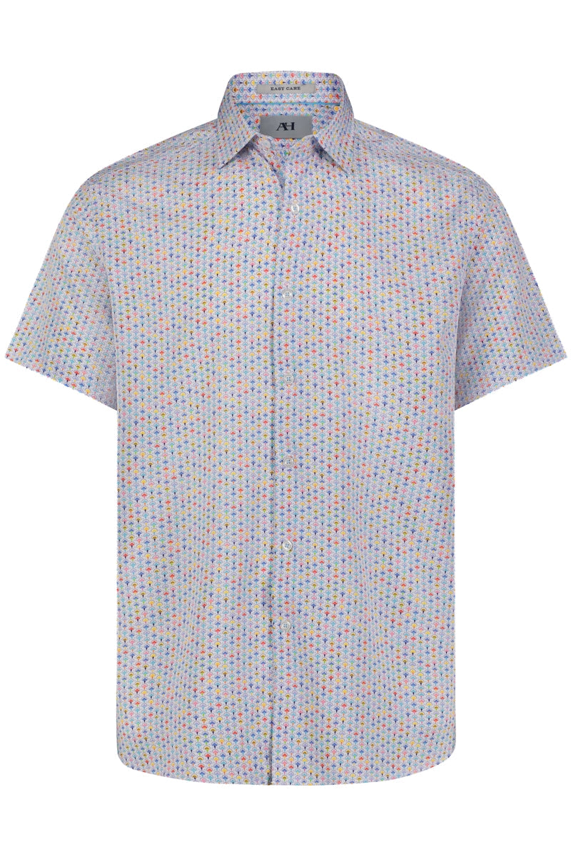Wholesale,American Heritage, American Heritage Multi Fan Print 4-way Stretch Shirt, Blue, Medium-45-TagM