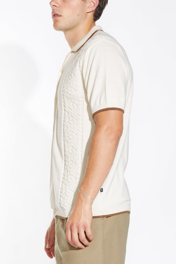 Civil Society Cream Textured Jacquard Sweater Knit Shirt