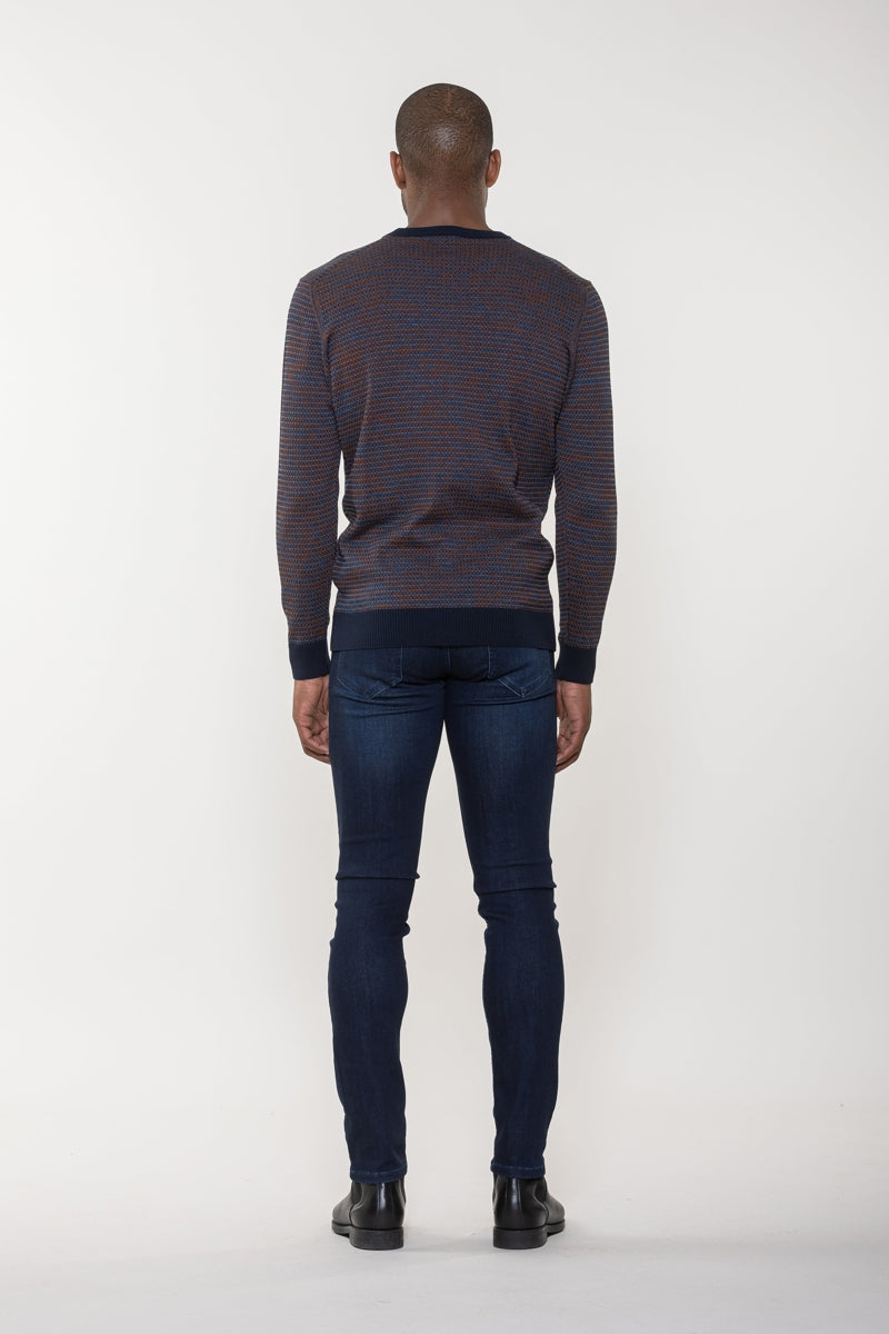 Wholesale,Luchiano Visconti, Luchiano Visconti Navy Triblend Crew Neck Jacquard Sweater, Blue, Large-44-TagL