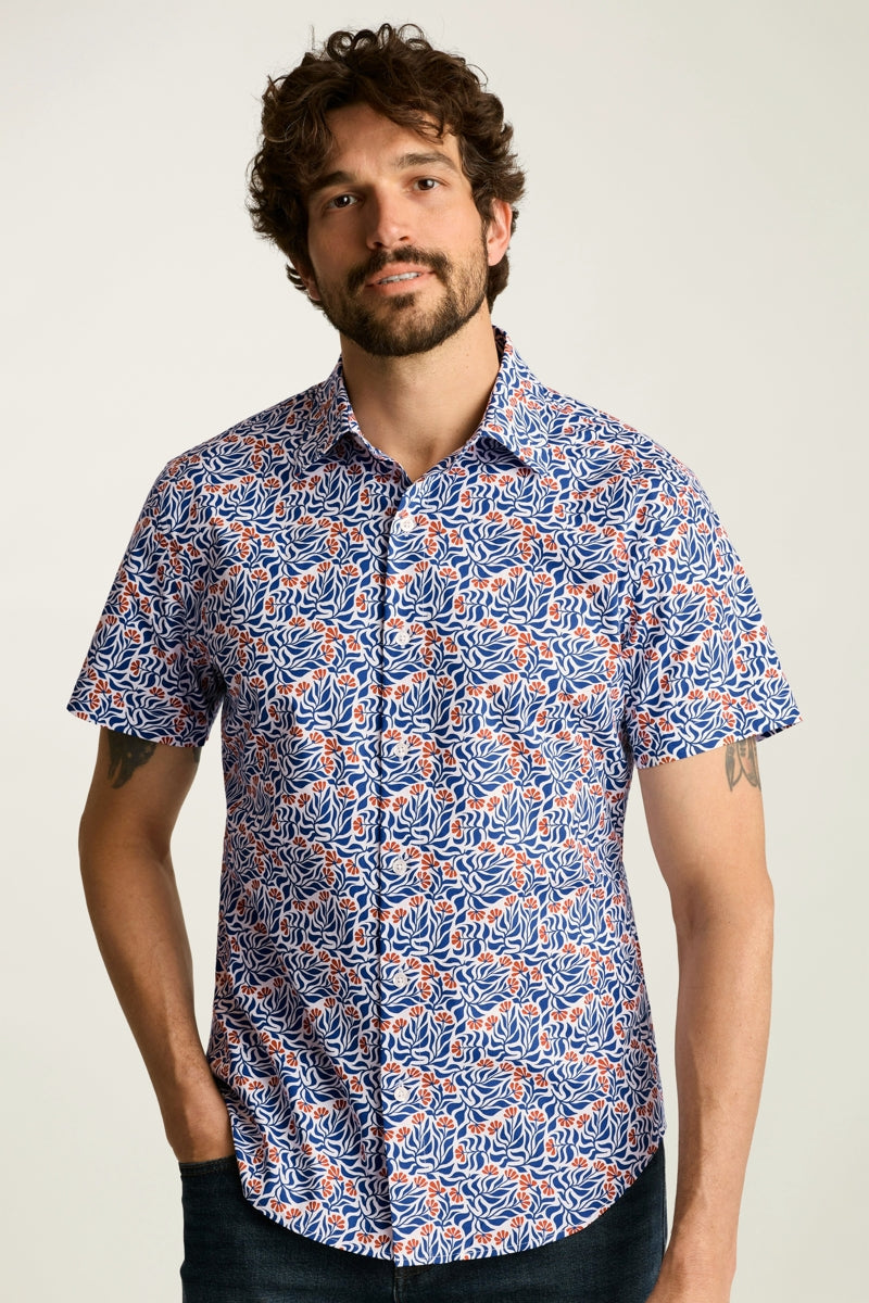 Wholesale,Bonobos, Bonobos Blue/Red Floral Scatter Print Stretch Shirt, Blue, Small-40-TagSMedium-43-TagMLarge-46-TagLExtra Large-49-TagXLExtra Extra Large-52-TagXXL