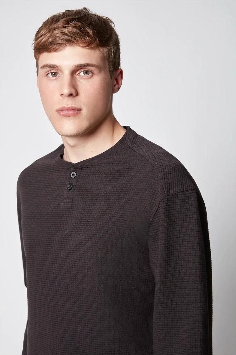 Wholesale,Projek Raw, Projek Raw Black Grid-patterned Jersey Henley, Black, Medium-44-TagM