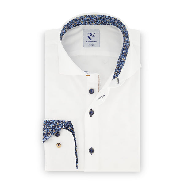 R2 Amsterdam White Dark Floral Contrast Facing Shirt