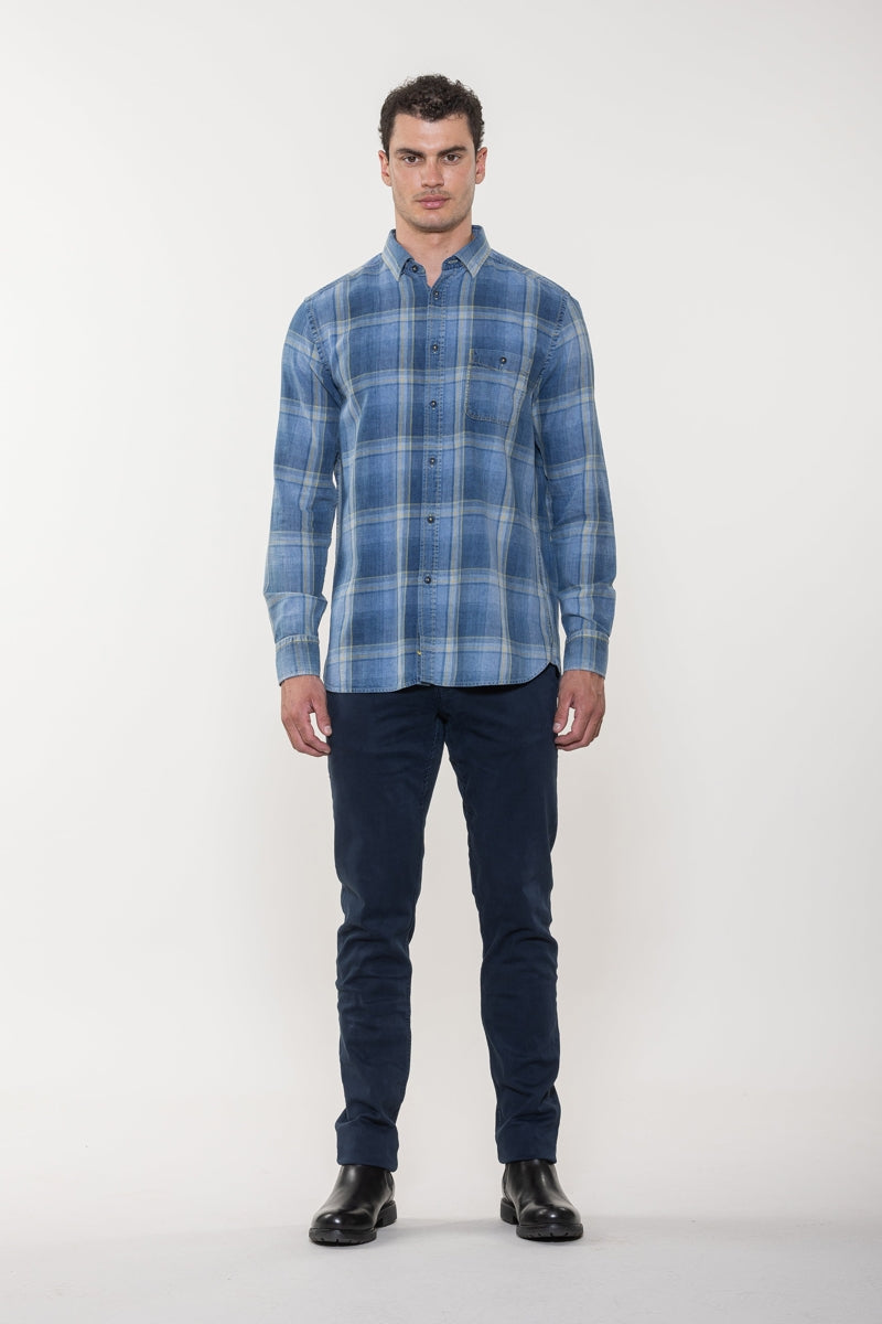 Wholesale,American Heritage, American Heritage Blue Denim All Way Stretch Overshirt, Blue, Large-48-TagL