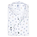 R2 Amsterdam White With Multi-Colored Bicycle Print Long Sleeve Button Up Shirt