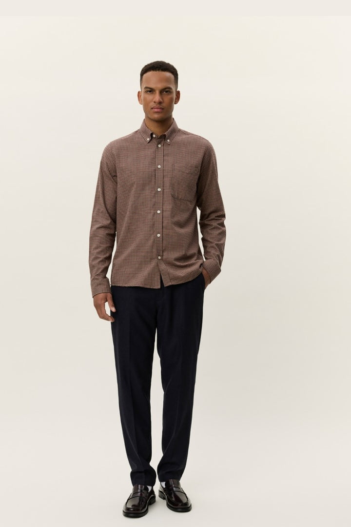 Wholesale,Les Deux, Les Deux Brown Check Brushed Flannel Shirt, Brown, Large-46-TagL