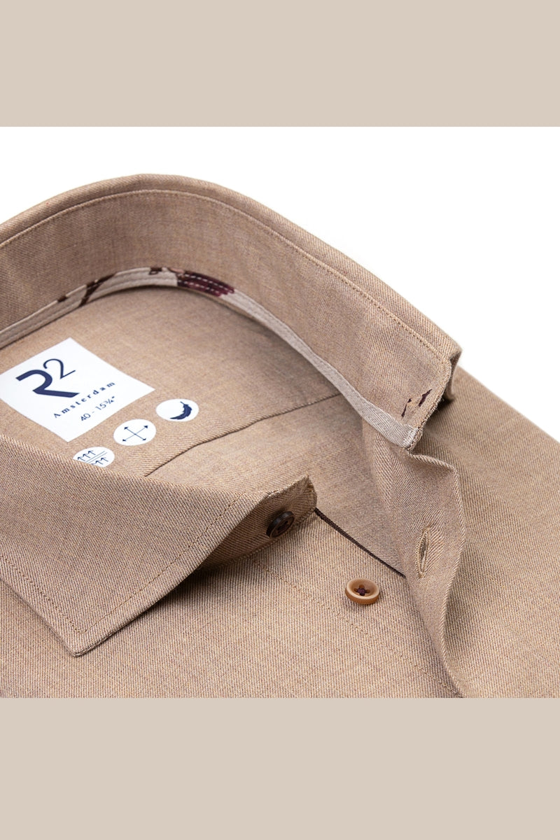 Direct From Brand,R2 Amsterdam, R2 Amsterdam Beige Flannel Cotton Shirt, Tan, Large-46-Tag42Medium-42-Tag40