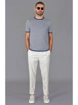 Paul James Pastel Blue Knit Cotton Breton Stripe T-Shirt