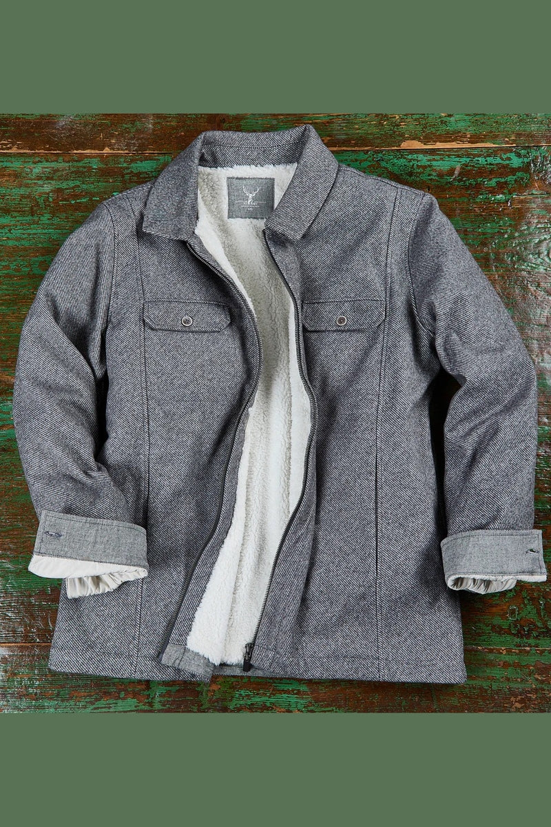 Wholesale,Nicoby Age of Wisdom, Nicoby Age of Wisdom Grey Melange Twill Jacket with Sherpa-Lined, Grey, Extra Large-50-TagXLExtra Extra Large-53-TagXXLLarge-46-TagLMedium-44-TagMSmall-42-TagS