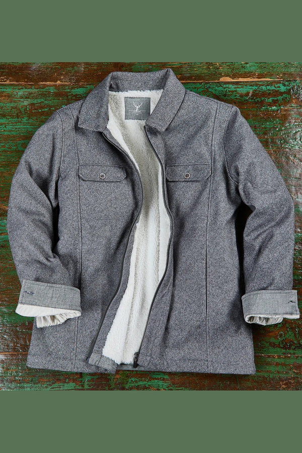 Nicoby Age of Wisdom Grey Melange Twill Jacket with Sherpa-Lined