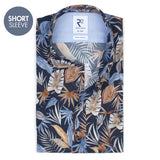 R2 Amsterdam Navy Tropical Print Short Sleeve Button Up