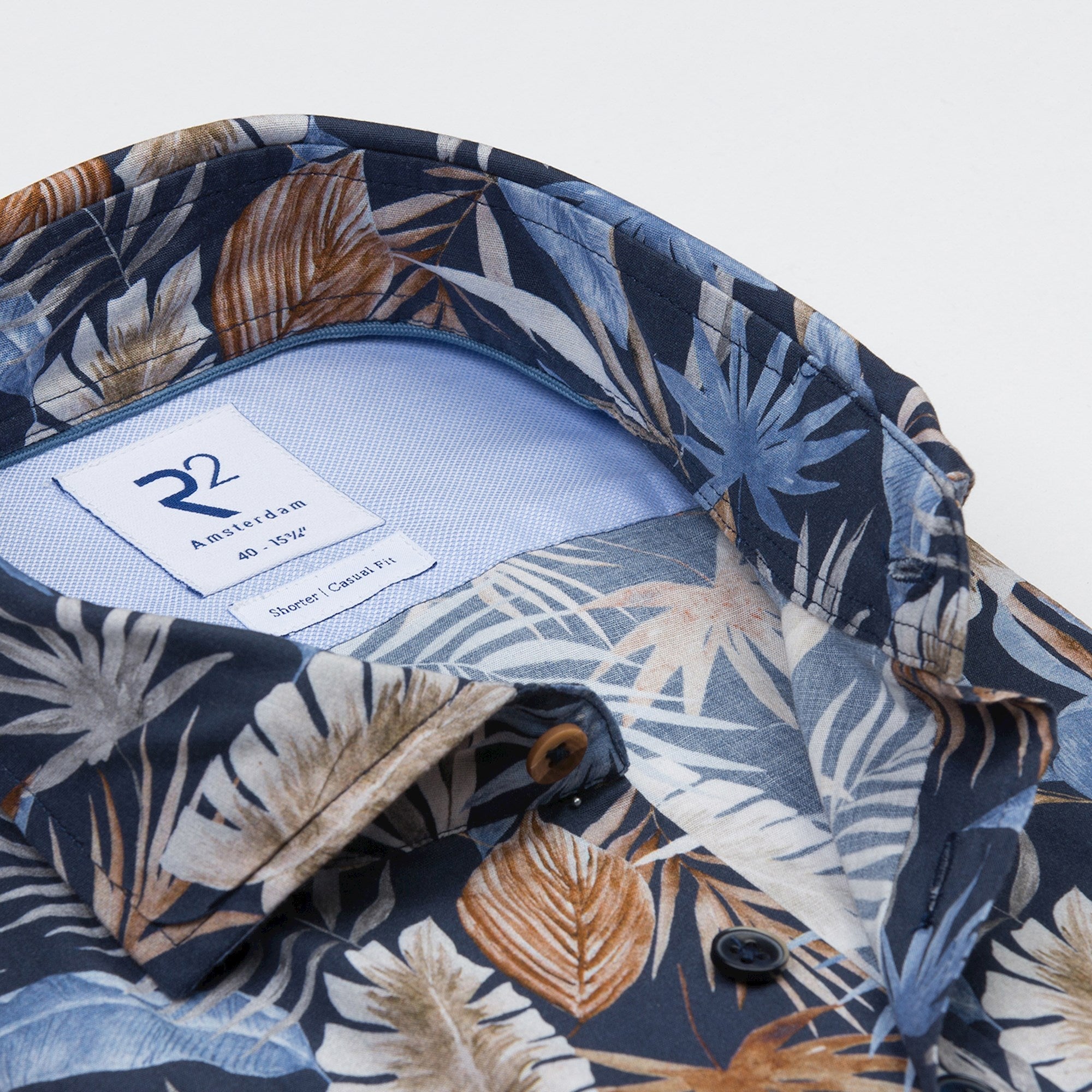 Brand Partner,R2 Amsterdam, R2 Amsterdam Navy Tropical Print Short Sleeve Button Up, Blue, Medium-44-TagM
