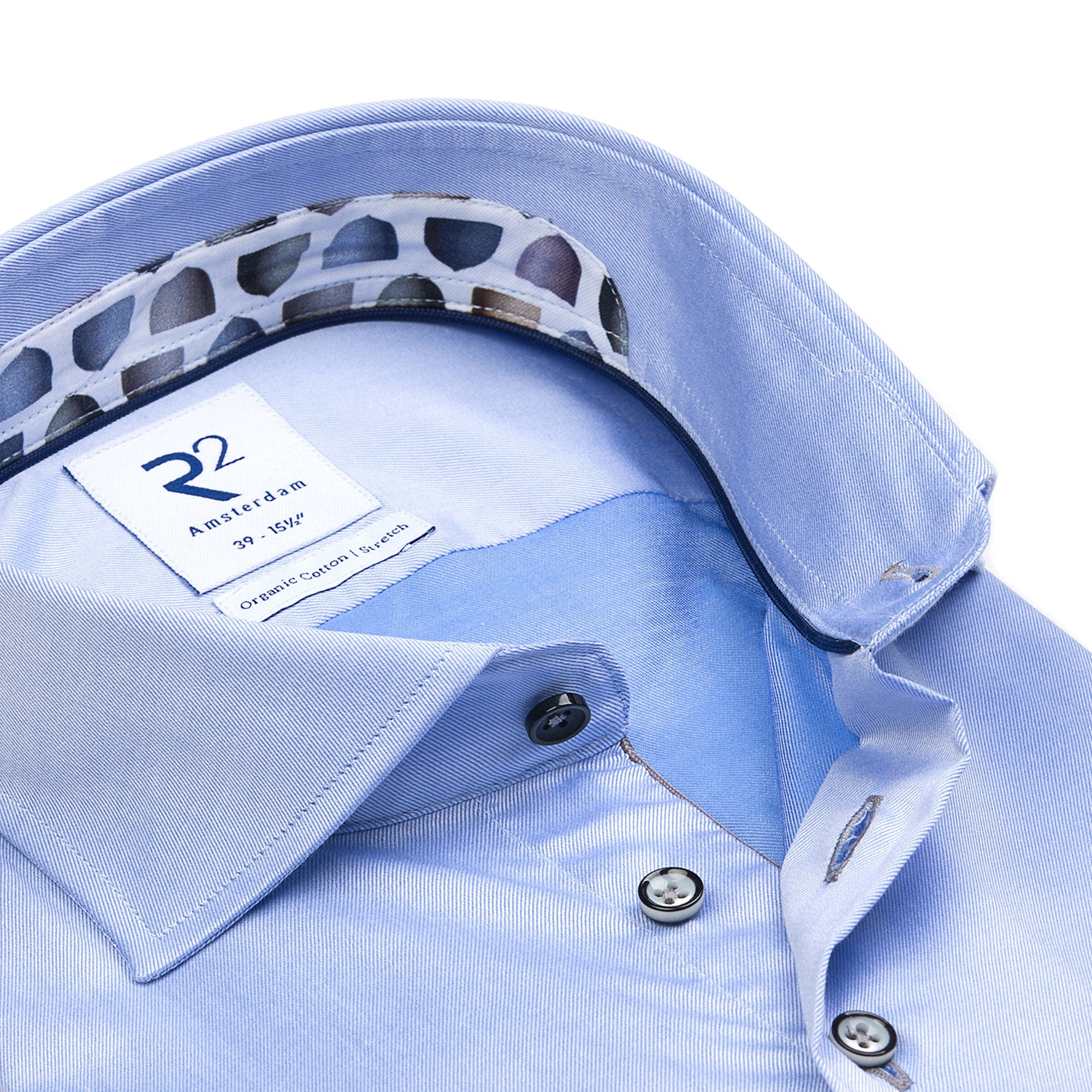 Brand Partner,R2 Amsterdam, R2 Amsterdam Light Blue Shiny Long Sleeve Button Up Shirt, Blue, Extra Large-50-TagXL