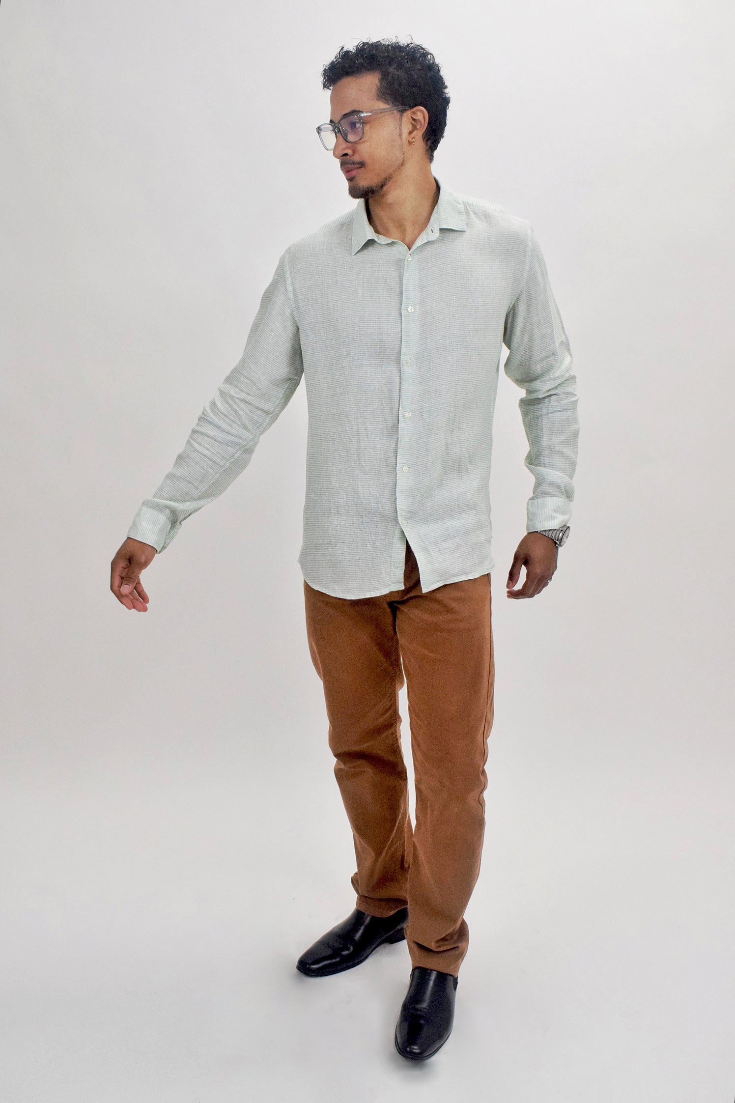 The RealReal,Altea, Altea Bright Green Striped Linen Button Up Shirt, Green, Medium-44-TagM