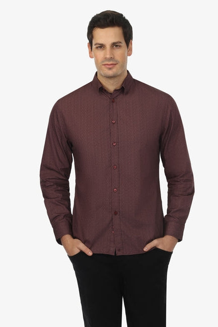Wholesale,Vustra, Vustra Maroon Maple Grove Print Organic Cotton Shirt, Purple, Medium-43-TagMLarge-45-TagL