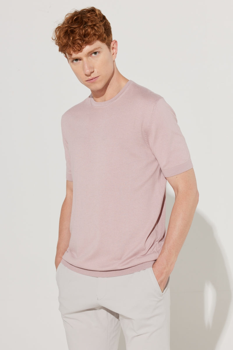 Wholesale,Altinyildiz Classics, Altinyildiz Classics Dusty Rose Knit T-Shirt, Pink, Medium-41-TagM