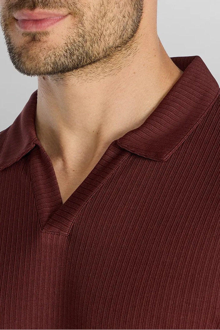 Wholesale,BYLT, BYLT Maroon Ribbed Drop-cut Open V Polo, Red, Small-40-TagSMedium-42-TagMLarge-44-TagLExtra Large-48-TagXLExtra Extra Large-52-TagXXLExtra Extra Extra Large-56-Tag3XL
