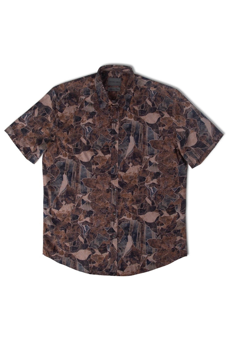 Brand Partner,Stitch Note, Stitch Note Brown Geometric Floral Outline Print Classic Shirt, Brown, Medium-44-TagL