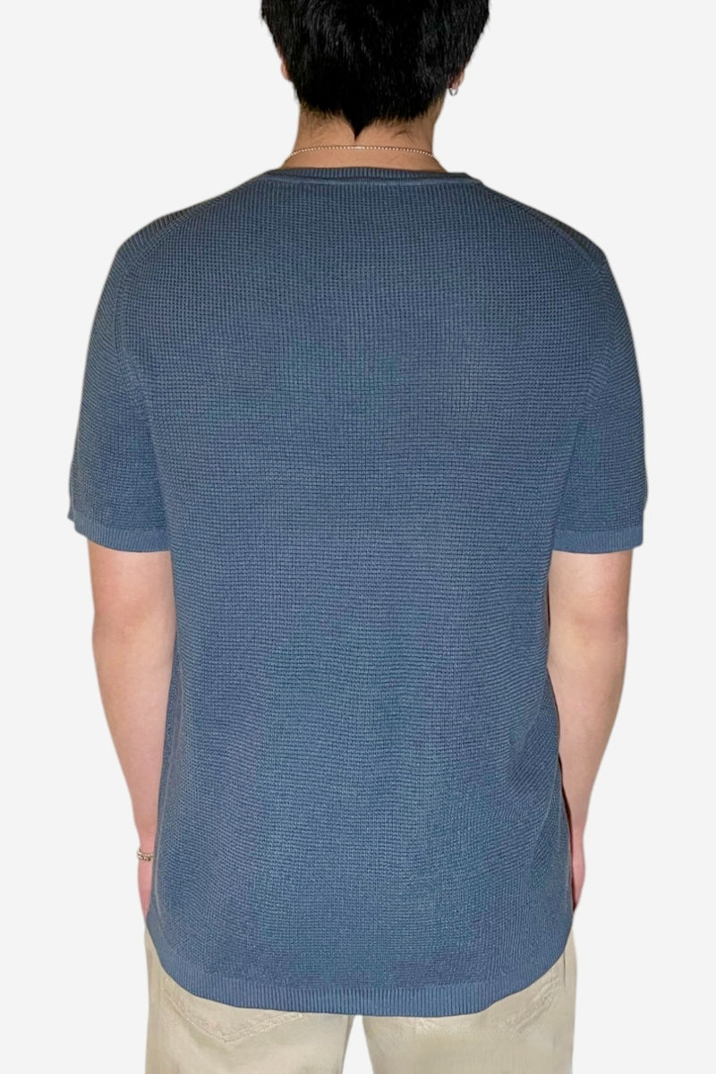 Wholesale,HEDGE, HEDGE Blue Knit Textured Tee, Blue, Extra Extra Large-50-TagXXLLarge-45-TagLMedium-42-TagMSmall-40-TagS