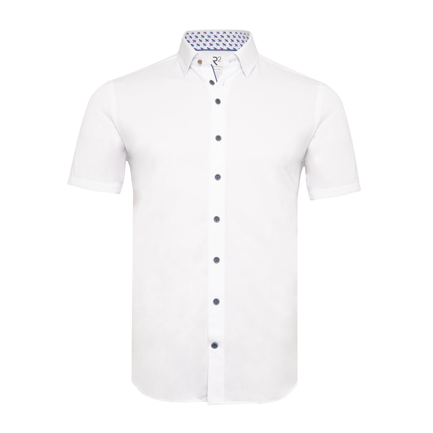 Direct From Brand,R2 Amsterdam, R2 Amsterdam White Knitted Short Sleeve Button Up Shirt, White, Large-45-Tag41