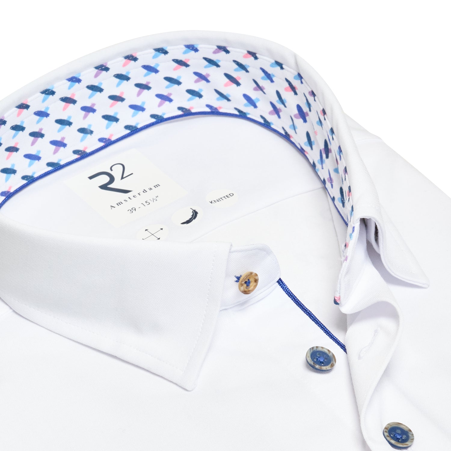 Direct From Brand,R2 Amsterdam, R2 Amsterdam White Knitted Short Sleeve Button Up Shirt, White, Large-45-Tag41