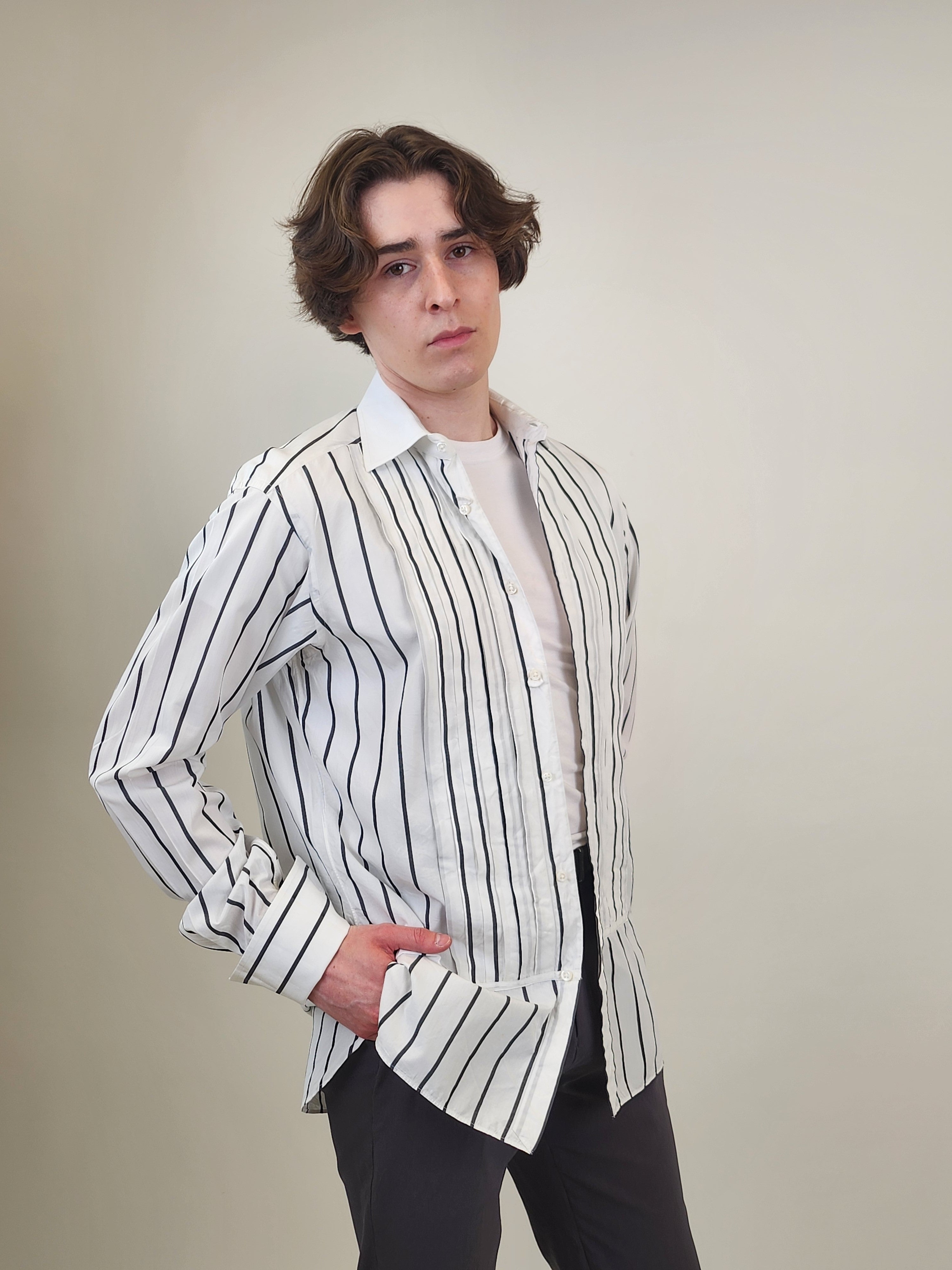 The RealReal,Ralph Lauren, Ralph Lauren White Striped Formal Tuxedo Shirt, White, Medium-43-TagM
