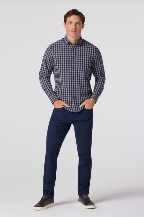 Wholesale,Mizzen + Main, Mizzen + Main Grey/Navy Plaid Trim Flannel Shirt, Grey, Large-47-TagL