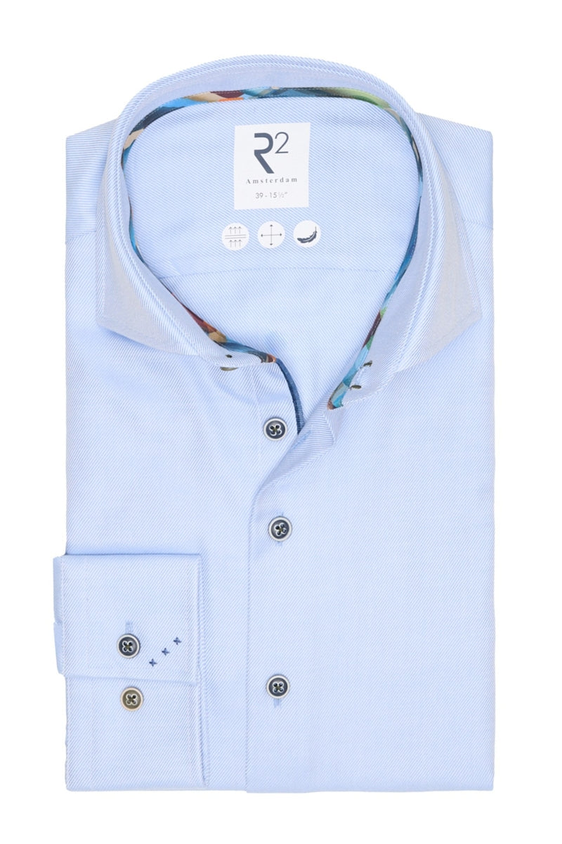 Direct From Brand,R2 Amsterdam, R2 Amsterdam Blue Heavy Twill Cotton Shirt, Blue, Small-40-Tag39Medium-42-Tag40Extra Large-50-Tag44