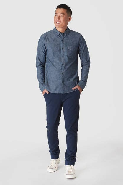 Faire,True Classic, True Classic Chambray Indigo Wash Denim Shirt, Blue, Large-44-TagL