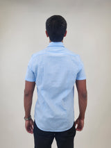 R2 Amsterdam Light Blue Short Sleeve Linen/Cotton Blend Shirt