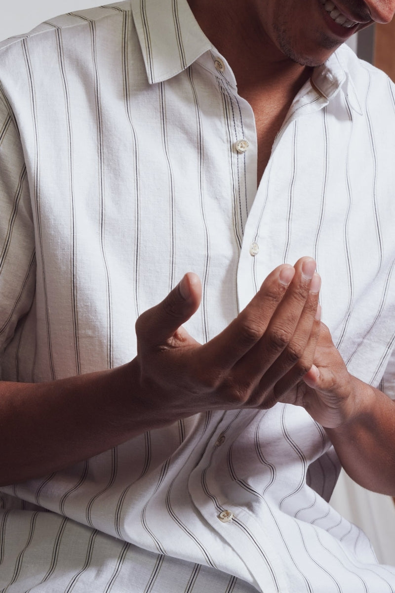 Wholesale,Fundamental Coast, Fundamental Coast White Striped Luxurious Linen Blend Shirt, White, Extra Extra Large-52-TagXXL