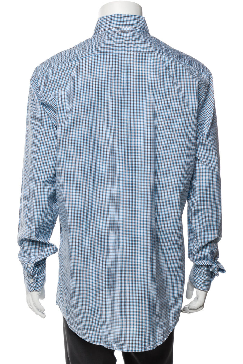 RealReal,Bergdorf Goodman, Bergdorf Goodman Blue/Brown Plaid Button-down Shirt, Blue, Large-46-TagL
