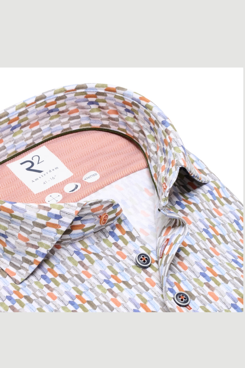 Direct From Brand,R2 Amsterdam, R2 Amsterdam Multicolor Printed Dress Shirt, White, Medium-44-Tag41Large-46-Tag42