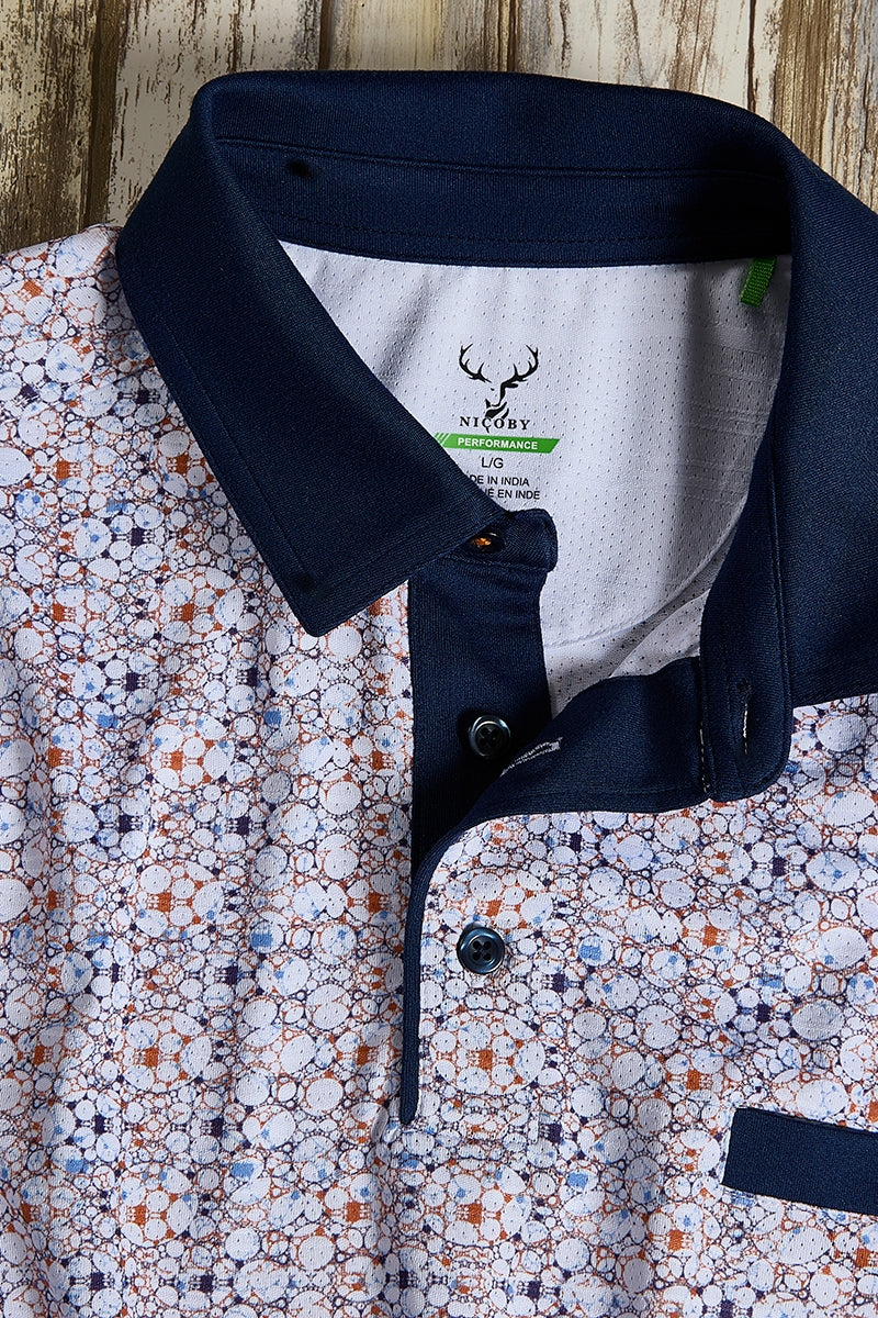 Wholesale,Nicoby Age of Wisdom, Nicoby Age of Wisdom Navy/Orange Printed Performance Polo, Blue, Medium-42-TagMLarge-44-TagLExtra Large-47-TagXL