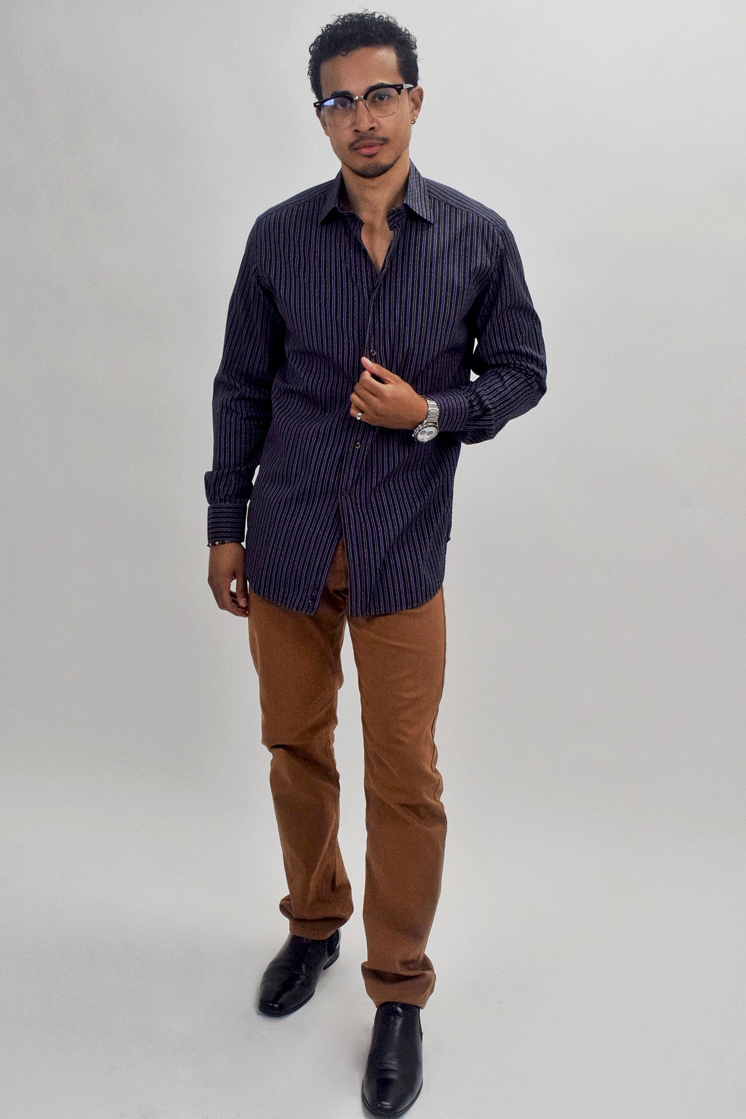 The RealReal,Etro, Etro Black & Purple Striped Long Sleeve Shirt, Black, Medium-45-TagM