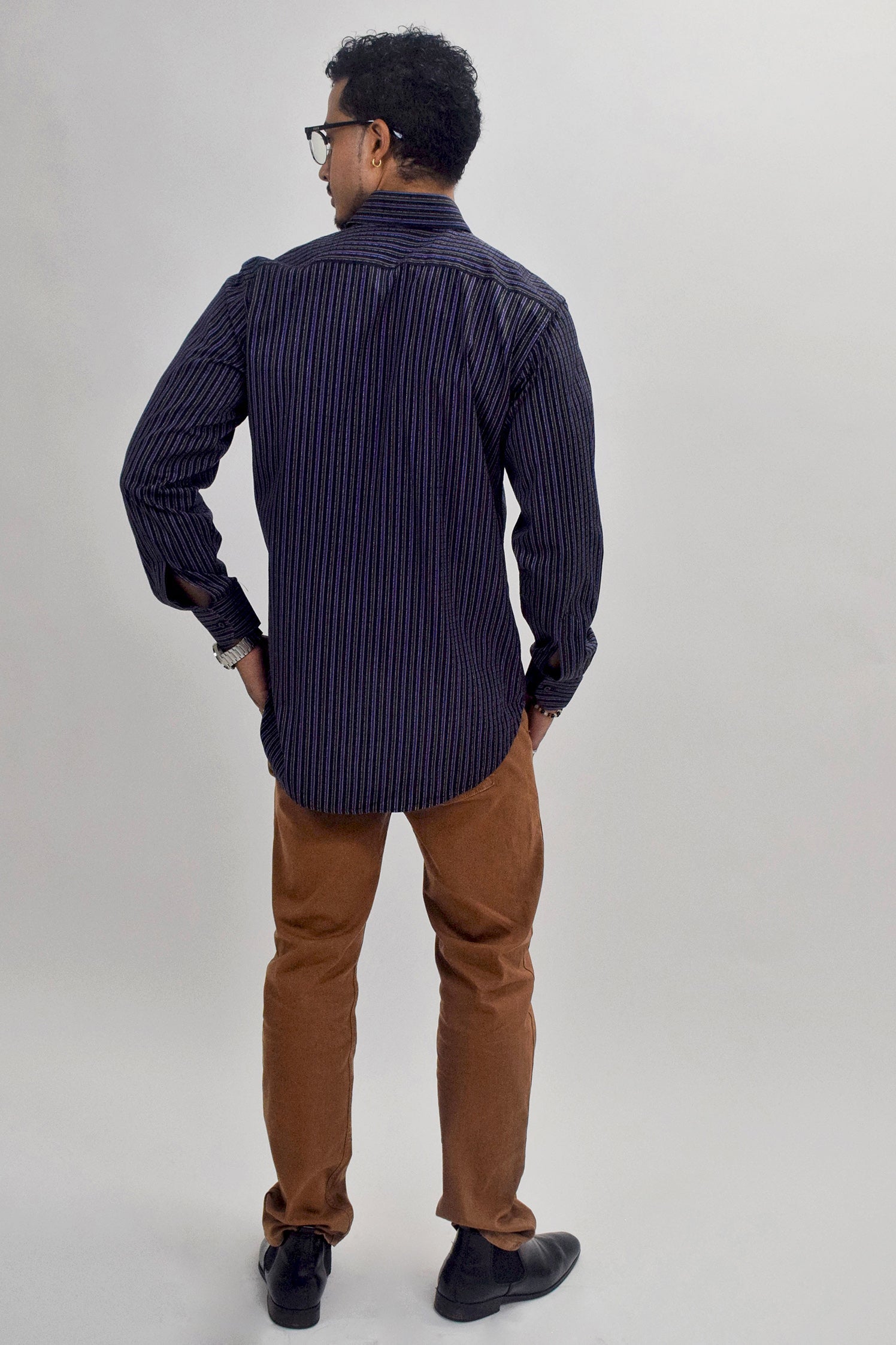 The RealReal,Etro, Etro Black & Purple Striped Long Sleeve Shirt, Black, Medium-45-TagM
