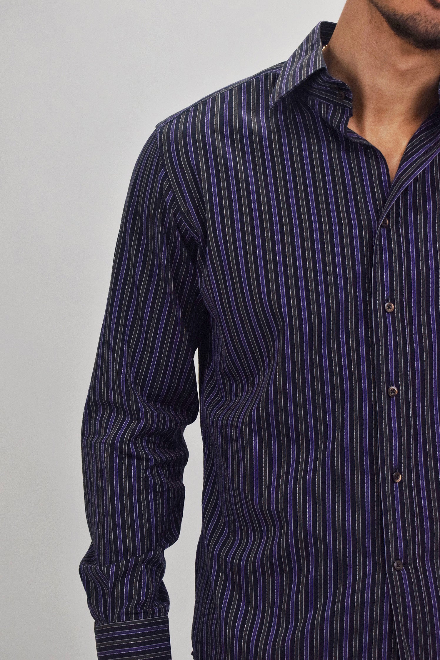The RealReal,Etro, Etro Black & Purple Striped Long Sleeve Shirt, Black, Medium-45-TagM