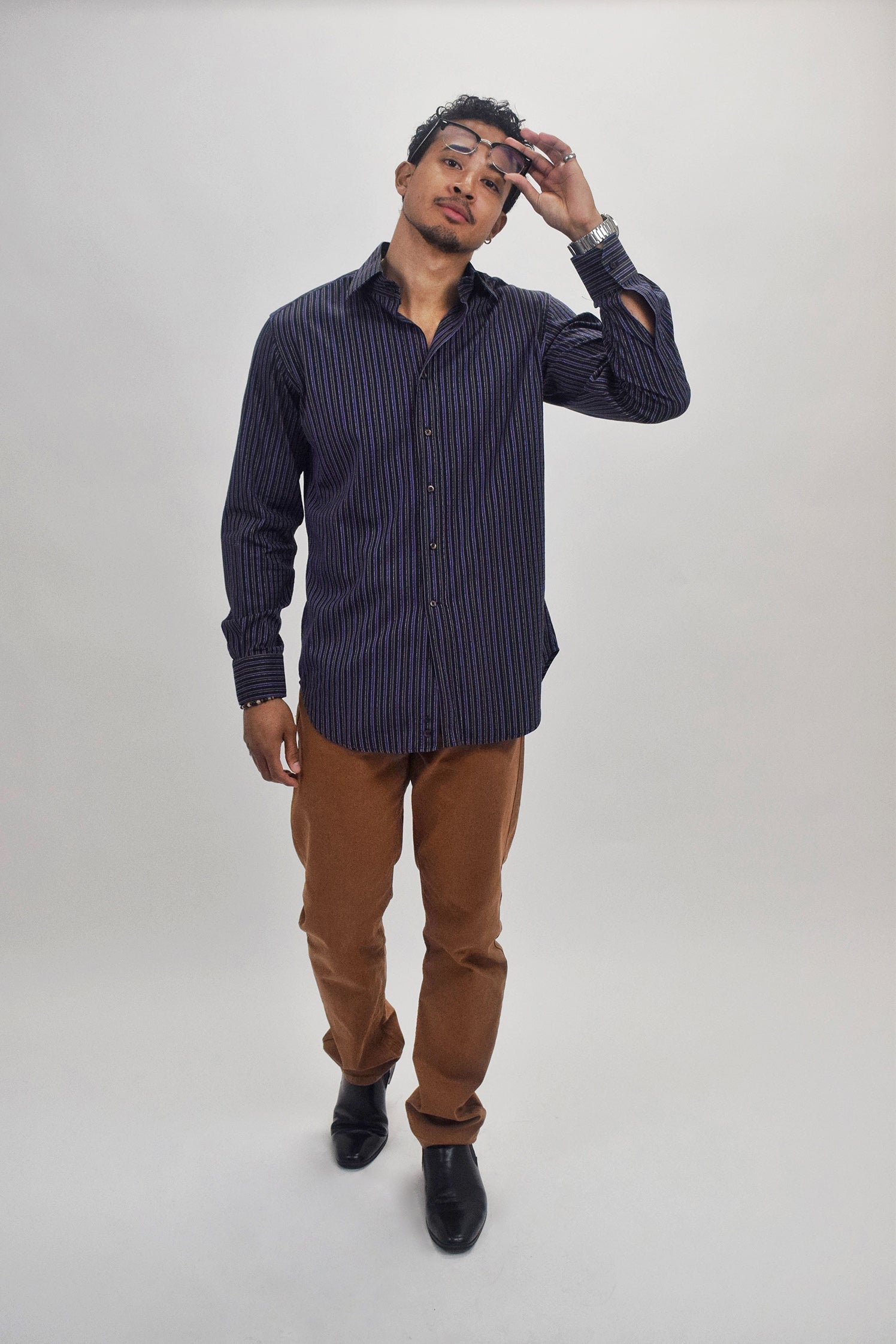 The RealReal,Etro, Etro Black & Purple Striped Long Sleeve Shirt, Black, Medium-45-TagM