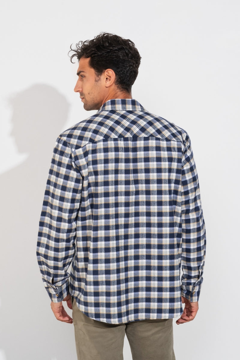 Faire,SMF, SMF Navy/White Plaid Flannel Shirt, Blue, Medium-46-TagM