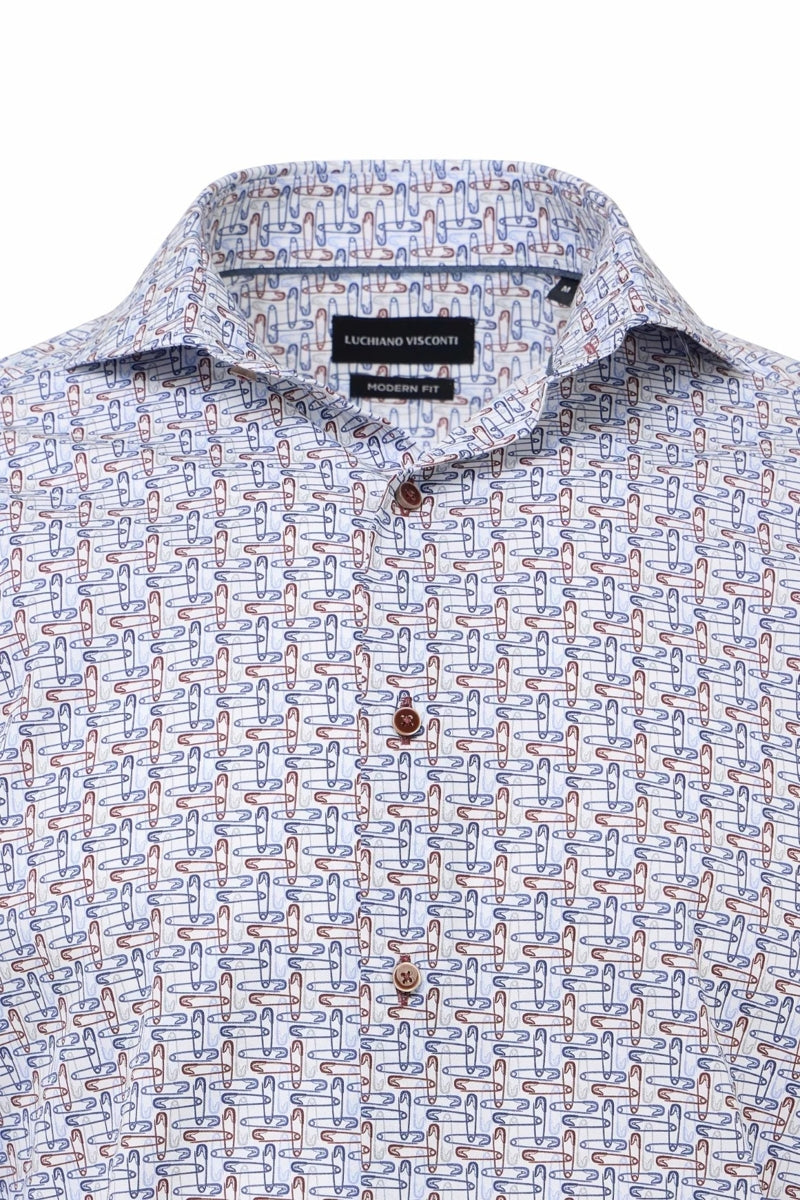 Wholesale,Luchiano Visconti, Luchiano Visconti Navy & Brown Safety Pin Print Shirt, Blue, Small-42-TagS