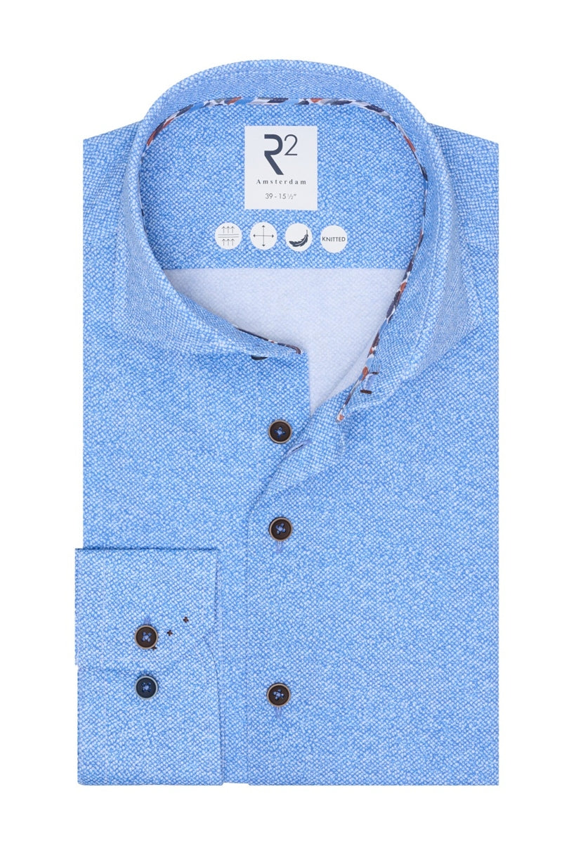 Direct From Brand,R2 Amsterdam, R2 Amsterdam Blue Printed Knitted Shirt, Blue, Medium-42-Tag39