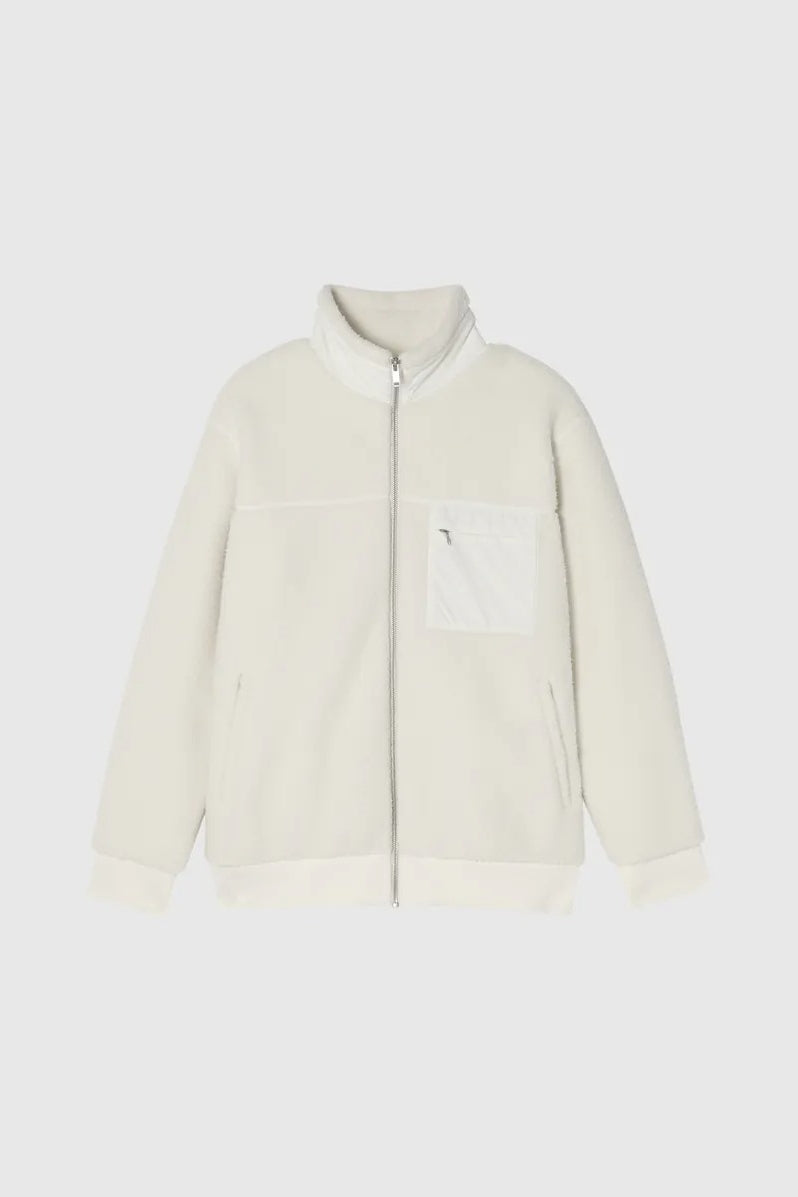 Direct From Brand,FYNE, FYNE Off-White Fuzzy Stand Collar Fleece Jacket, White, Large-48-TagL
