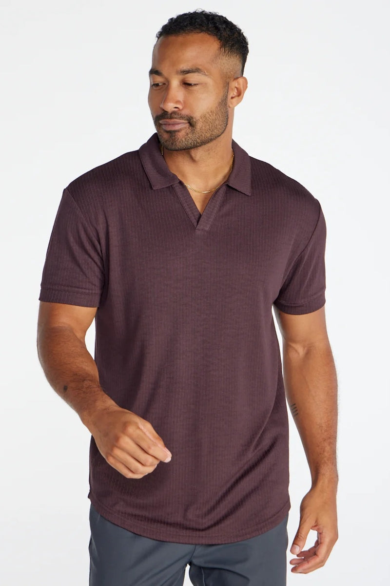 Wholesale,BYLT, BYLT Plum Ribbed Drop-cut Open V Polo, Brown, Small-40-TagSMedium-42-TagMLarge-45-TagLExtra Large-48-TagXLExtra Extra Large-51-TagXXL