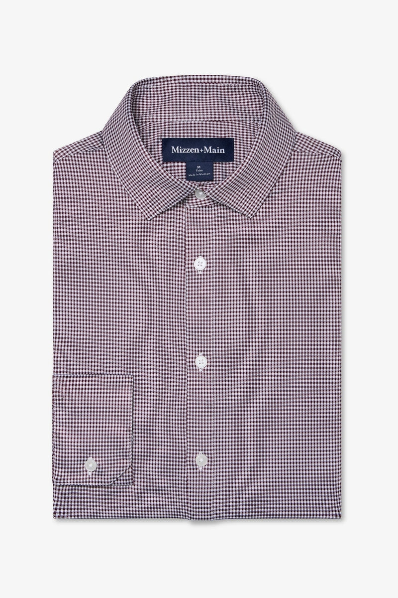 Wholesale,Mizzen + Main, Mizzen + Main Burgundy Performance Gingham Trim Shirt, Red, Medium-43-TagMLarge-45-TagLExtra Large-48-TagXLExtra Extra Large-51-TagXXL