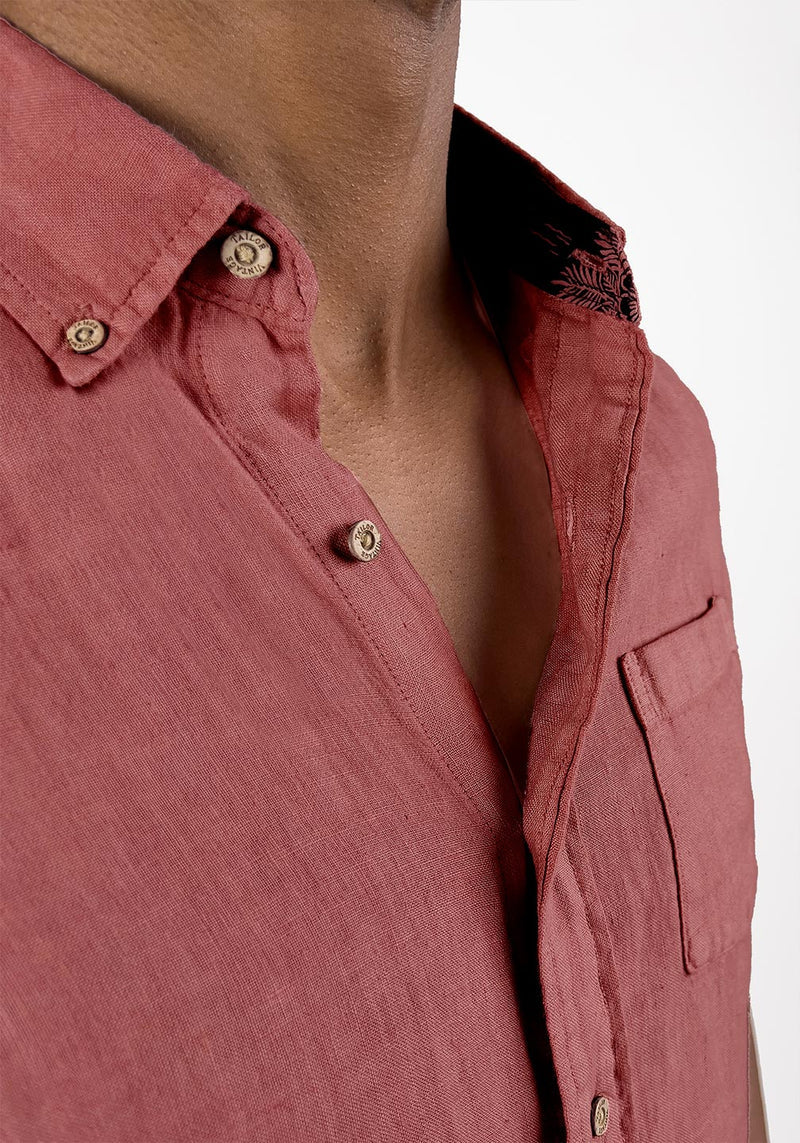 Brand Partner,Tailor Vintage, Tailor Vintage Canyon Red Puretec Cool Cotton/Linen Blend Shirt, Red, Medium-44-TagMLarge-47-TagLExtra Large-51-TagXLExtra Extra Large-55-TagXXLSmall-41-TagS