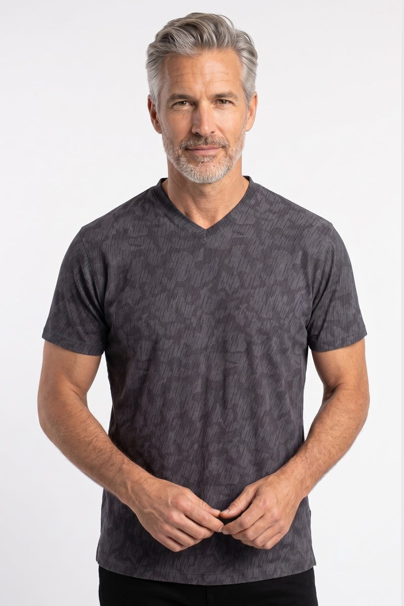 Direct From Brand,Lords of Harlech, Lords of Harlech Grey Stretch Woven Camo Jersey Short Sleeve T-Shirt, Grey, Large-44-TagL