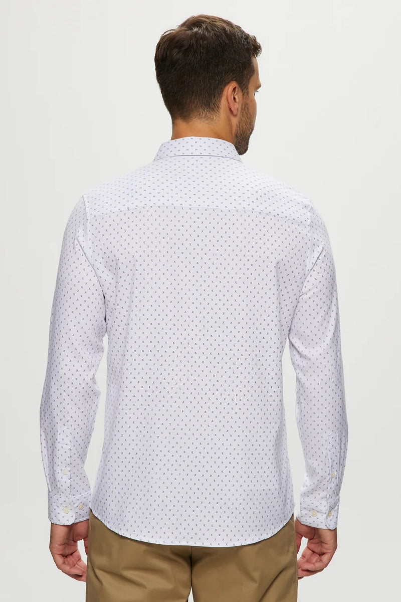 Faire,Julian & Mark, Julian & Mark White Ditsy Geo Print Stretch Shirt, White, Extra Large-48-TagXL