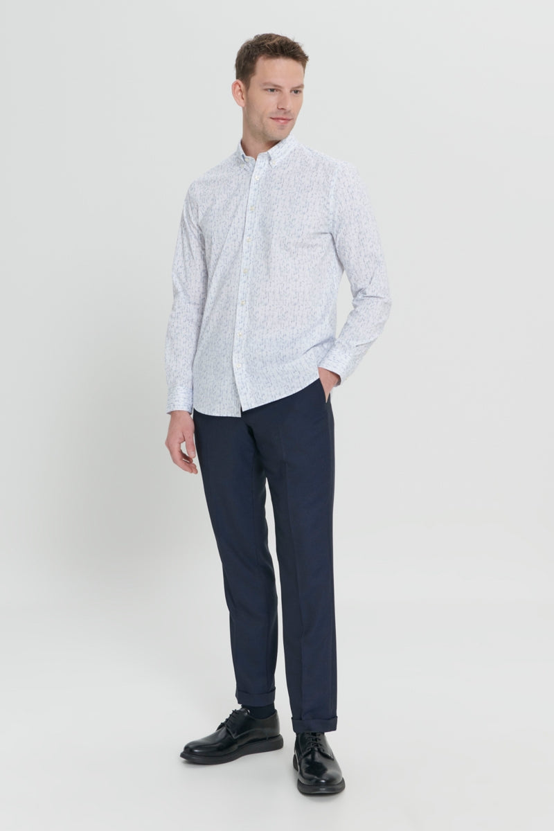 Wholesale,Altinyildiz Classics, Altinyildiz Classics White/Navy Printed Dobby Slim Fit Shirt, White, Large-44-TagL