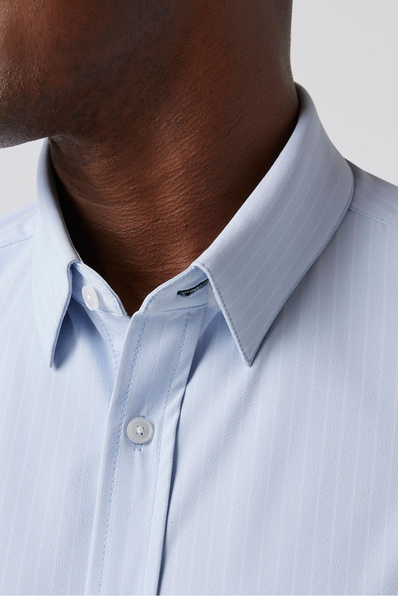 Mizzen + Main Sky Blue Pinstripe Trim Dress Shirt