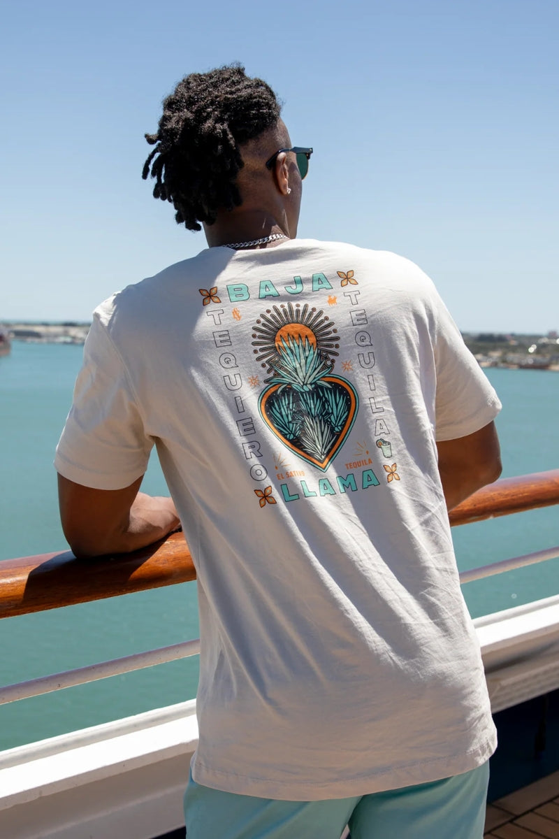 Wholesale,Baja Llama, Baja Llama Cream Agave Printed Premium Cotton Graphic Tee, Cream, Large-44-TagL